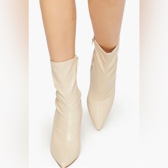 Creme Faux Leather Rhinestone-Heel Booties, size 8 - Picture 4 of 10